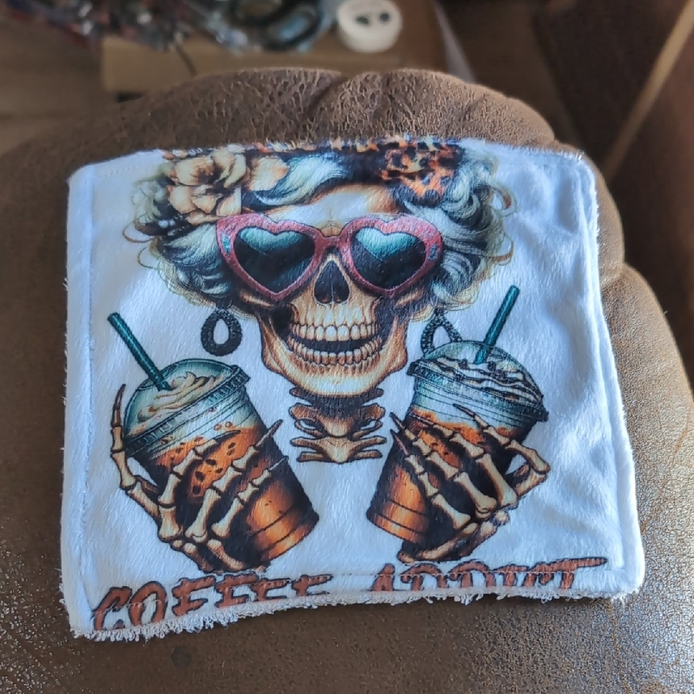 🍁Coffee Addict Skeleton Washcloth